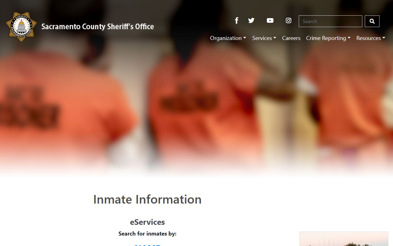 Sacramento County inmate roster search by name form