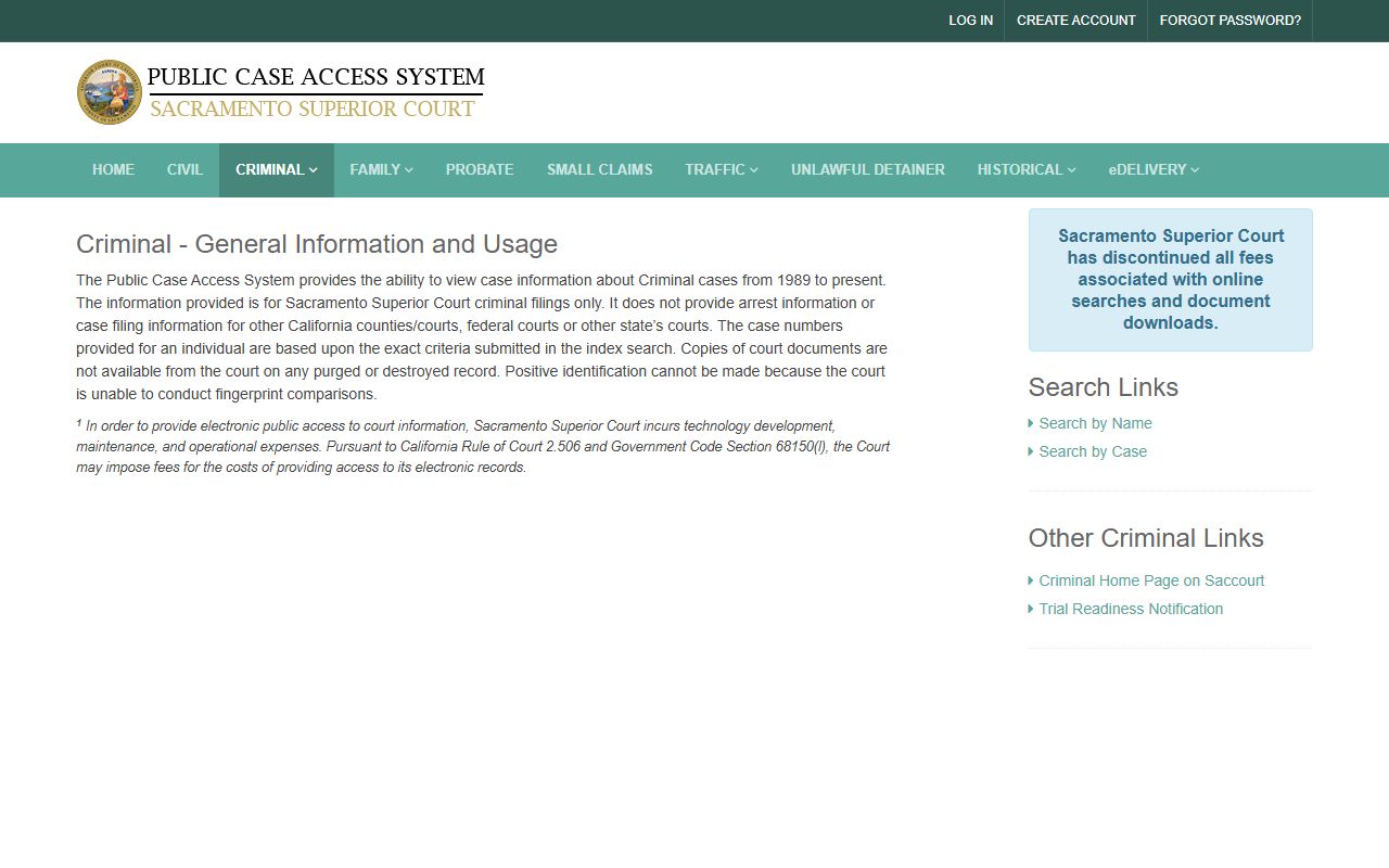 Sacramento County court records after arrest Public Case Access portal